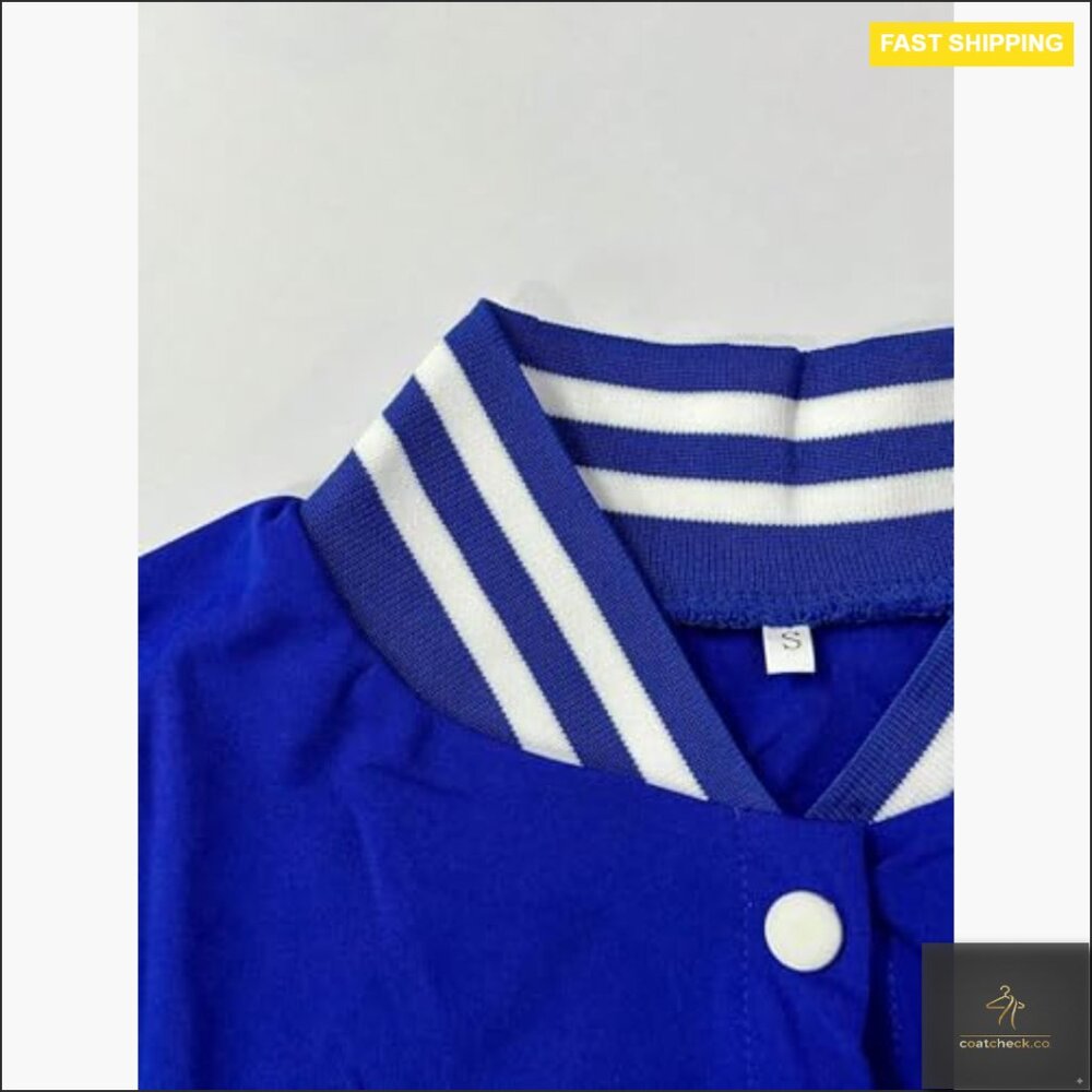 Cropped Varsity Bomber Jacket, Button Front, Colo… - image 4